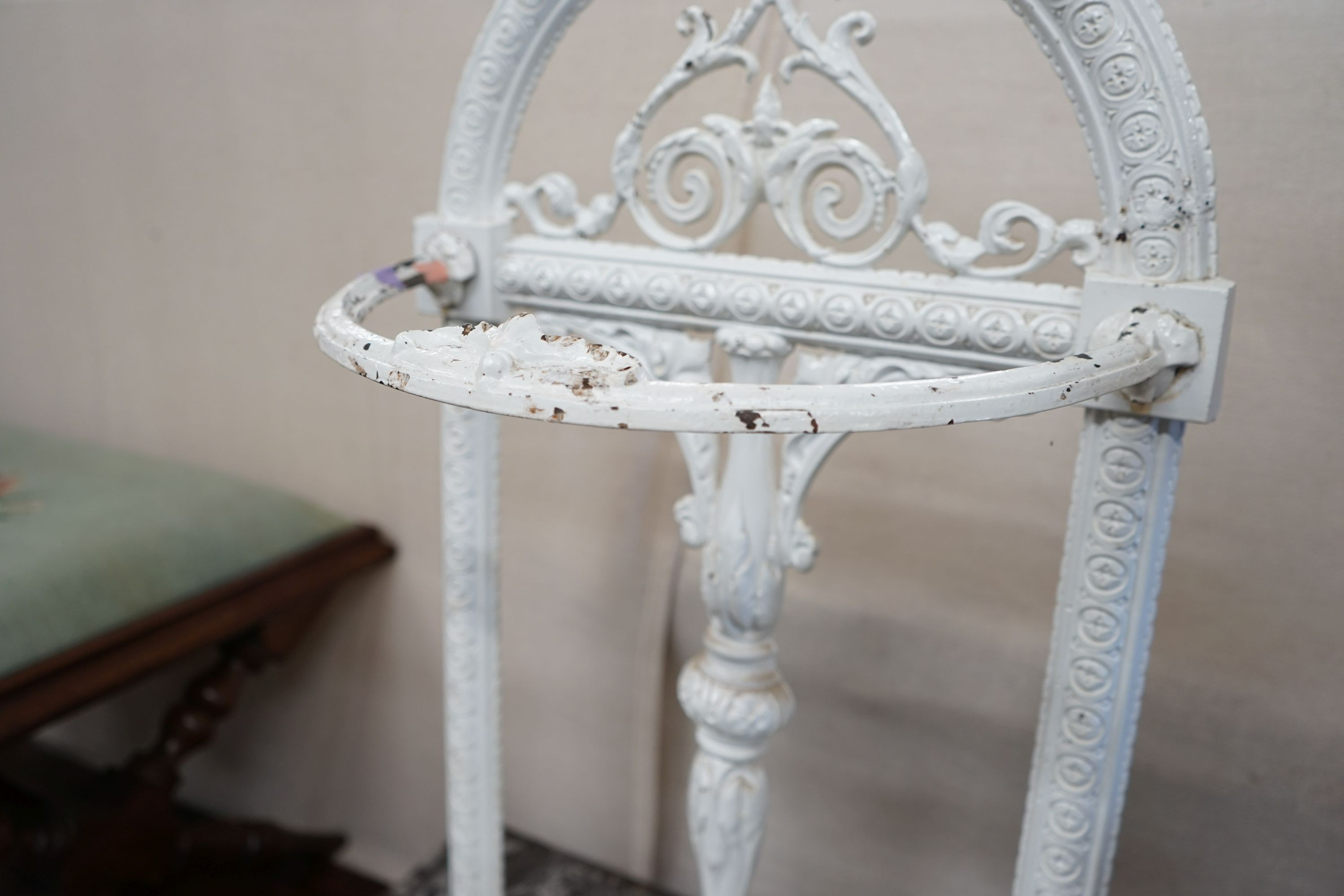 A Victorian painted cast iron stick stand, width 50cm, height 84cm